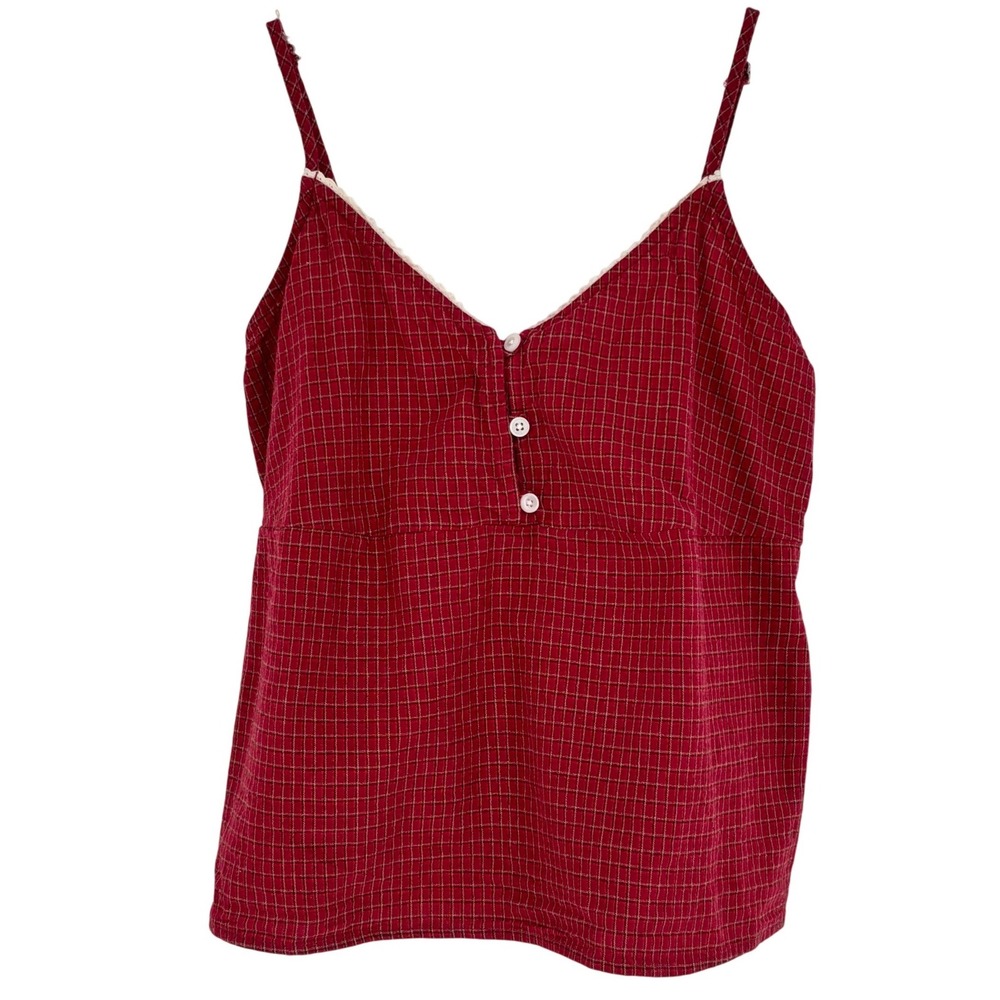 Brandy Melville Tiffany Plaid Red Gingham Cami Top Button Front Tie Back Women